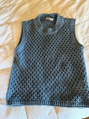 Madewell Blue Crochet Knit Sleeveless Sweater Vest